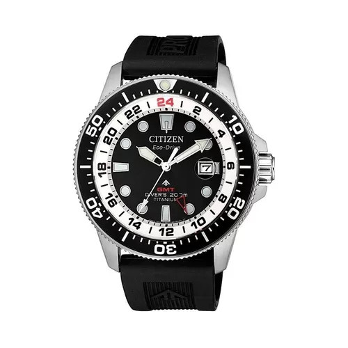 Hình ảnh cận cảnh mặt số và dây đồng hồ cao su silicone của mẫu Citizen Eco-Drive BJ7110-11E, thể hiện sự chắc chắn.