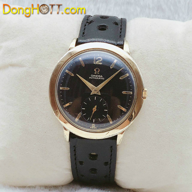 Núm zin có logo và dây đeo da của đồng hồ Omega Automatic lộ máy