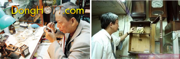 Chân dung một người thợ đang kiểm tra chiếc đồng hồ cổ, thể hiện niềm đam mê với nghề sửa chữa đồng hồ và thẩm định giá.