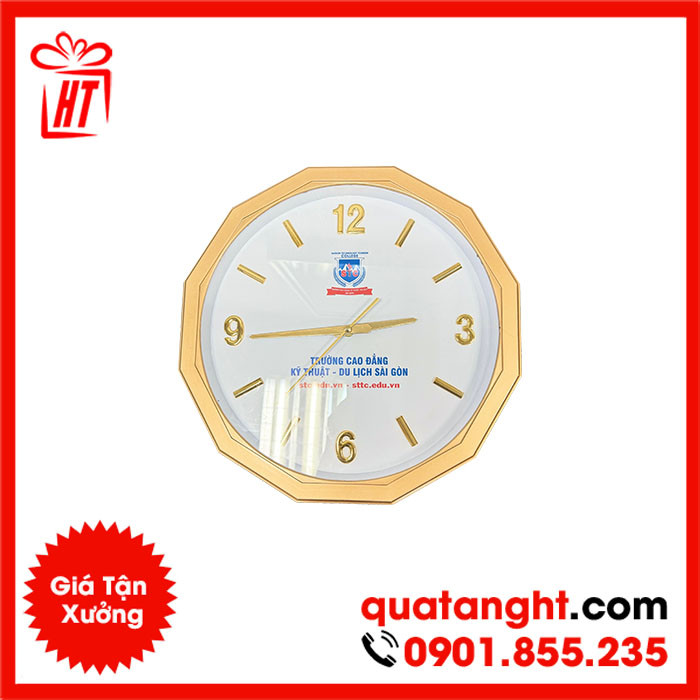 Đồng hồ treo tường đa giác với logo HT
