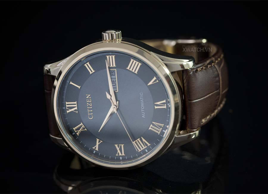 Đồng hồ đeo tay nam dây da Citizen Automatic NH8363-14H vàng đen sang trọng