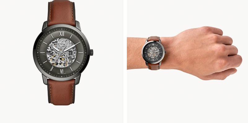 Mẫu đồng hồ đôi Fossil Neutra Automatic dây da màu hổ phách