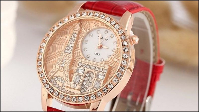 Đồng hồ Geneva PKHRGE041 màu đỏ với thiết kế lấp lánh