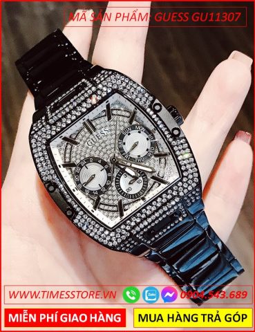 Đồng hồ nam Guess mặt chữ nhật đính đá sang trọng