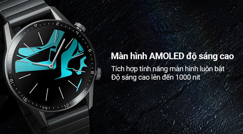 Mặt đồng hồ Huawei Watch GT2 46mm với màn hình AMOLED sắc nét, hiển thị luôn bật (Always-On Display)
