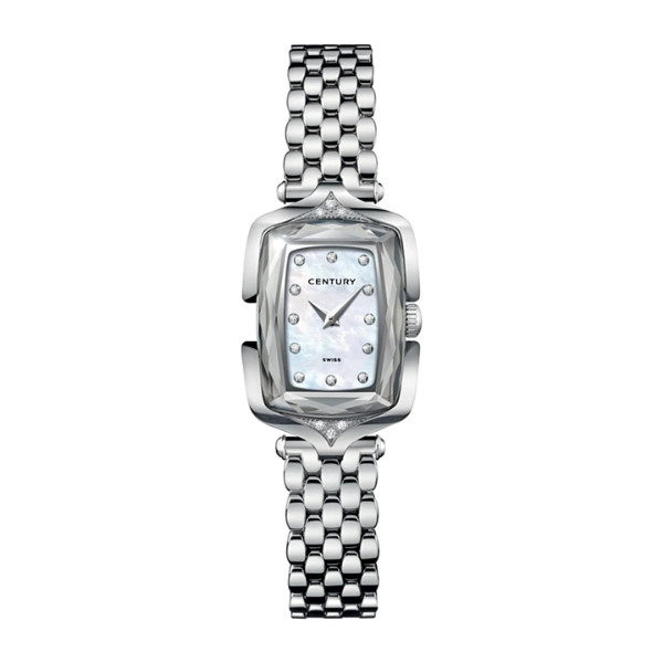 Mẫu đồng hồ mặt chữ nhật dây kim loại Roamer 432.7.S.12.16.SK với nền khảm trai đính kim cương
