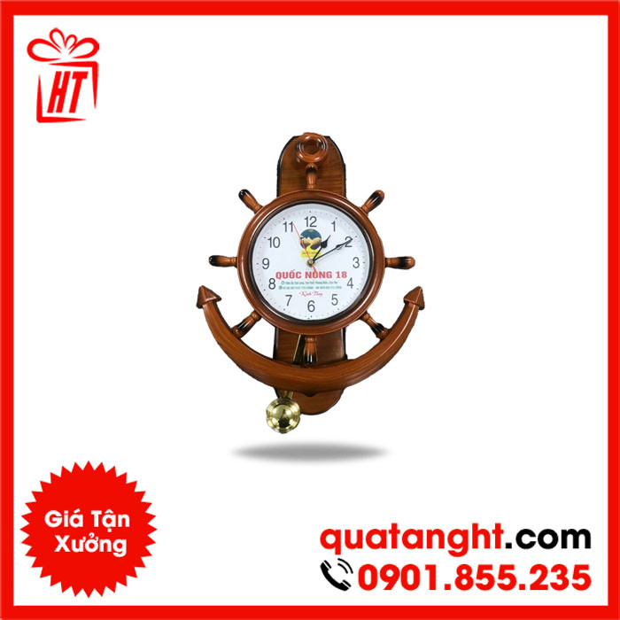 Đồng hồ treo tường giả gỗ mẫu mỏ neo với logo HT