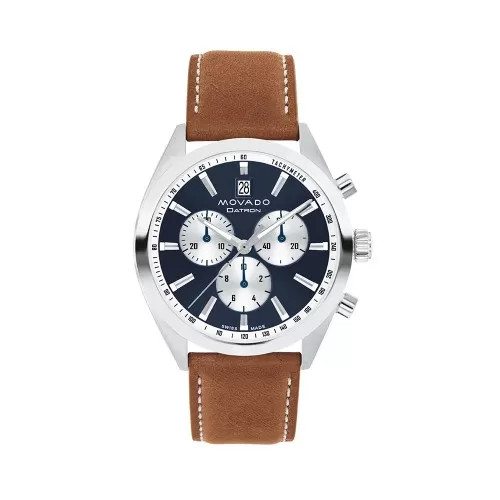 Đồng hồ Movado Heritage Datron Chronograph mặt xanh, kết hợp dây đồng hồ Movado chính hãng da cao cấp.