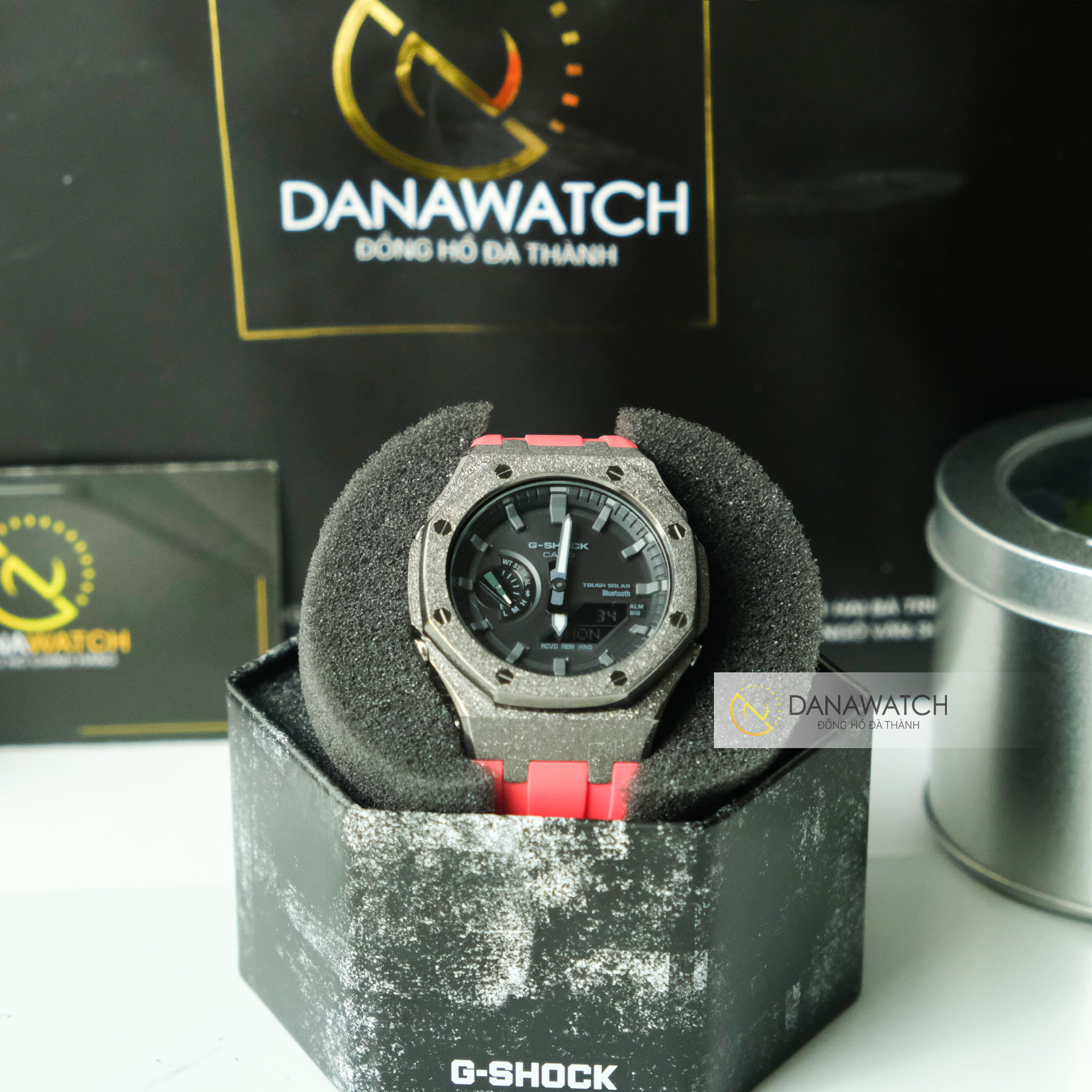 Đồng hồ Casio nam G-Shock GA-B2100-3ADR với dây cao su tùy chỉnh màu đỏ
