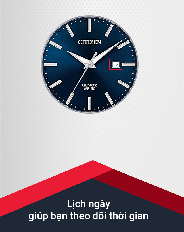 Hiển thị lịch ngày tiện ích trên đồng hồ nam Citizen BI5000-87L