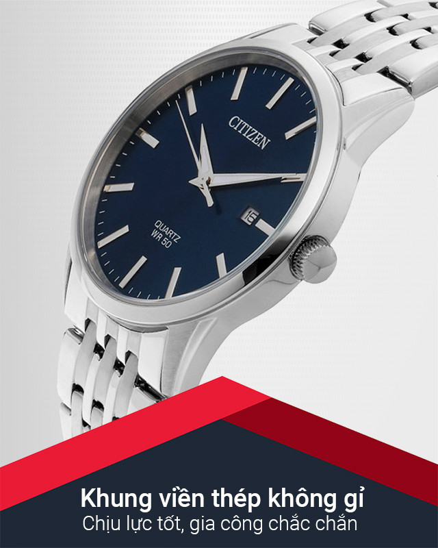 Khung viền thép không gỉ chắc chắn của đồng hồ nam Citizen BI5000-87L