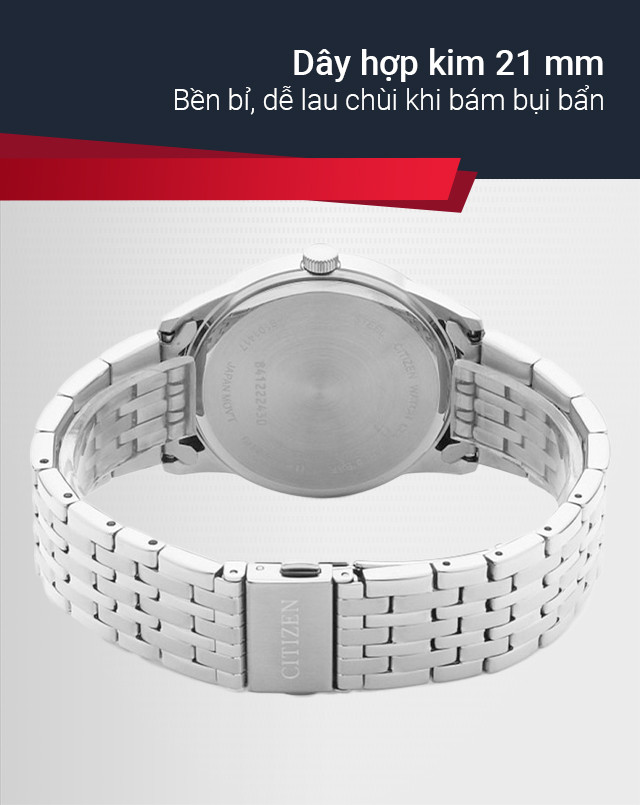 Chi tiết dây đeo hợp kim bền bỉ của đồng hồ nam Citizen BI5000-87L