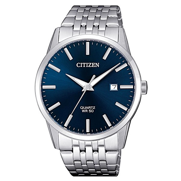 Đồng hồ Citizen nam mặt xanh BI5000-87L với mặt số tối giản và bộ kim cọc sắc nét