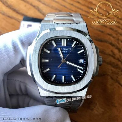 Đồng hồ cơ Patek Philippe fake Nautilus mặt xanh navy siêu cấp