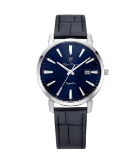 Đồng hồ OP Olym Pianus Sapphire OP130-03MS-GL-X với mặt xanh dương và dây da, sử dụng máy Quartz tiện lợi.