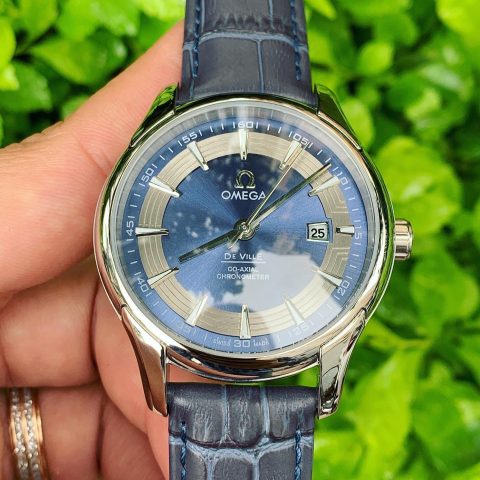 Đồng hồ Omega Deville dây da nam màu xanh cổ điển