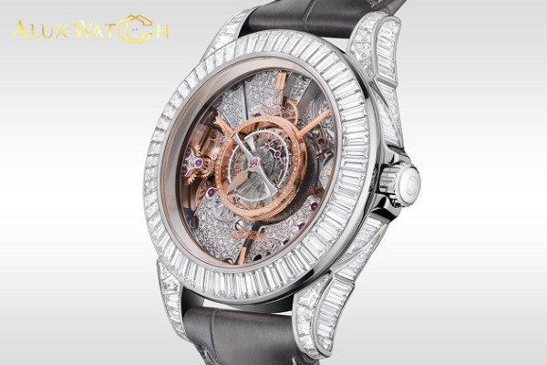 Đồng hồ cơ lộ máy Omega Platinum on leather strap kim cương