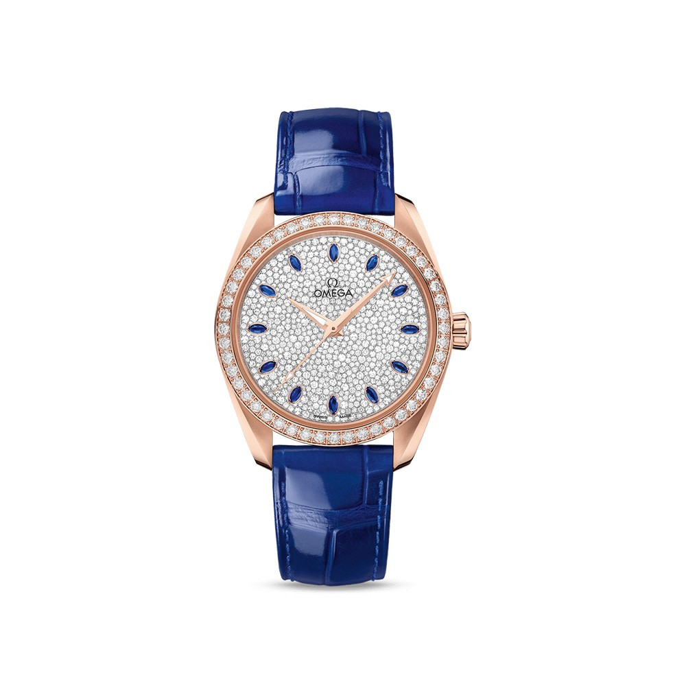 đồng hồ omega nữ dây da Seamaster Aqua Terra nạm kim cương
