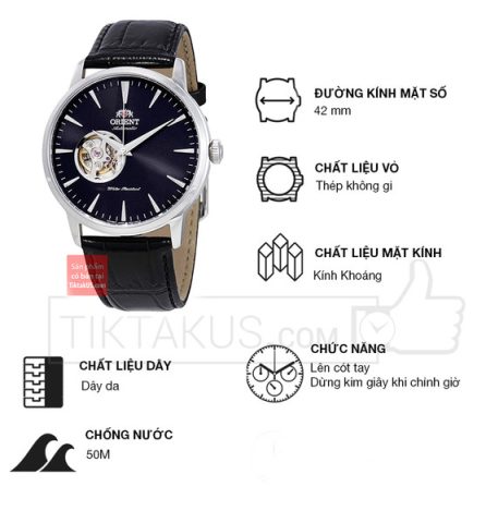 Đồng hồ nam dây da Orient Open Heart FAG02004B0 mặt đen, lộ máy độc đáo
