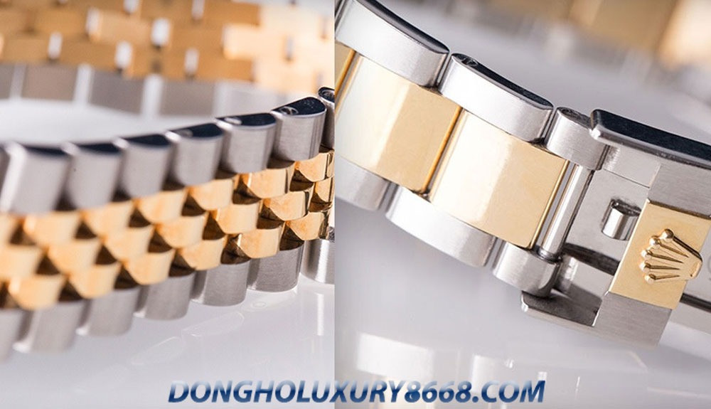 Thiết kế dây đeo Oyster kết hợp vàng và thép của đồng hồ Rolex Oyster Perpetual Datejust 16233