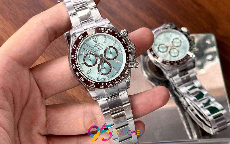 Đồng hồ Rolex Daytona Replica 1:1 ICE với mặt số xanh băng và vỏ thép 904L, giá khoảng 10 triệu
