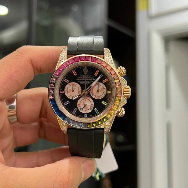 Đồng hồ Rolex nam đính kim cương Daytona Rainbow vàng khối 18k
