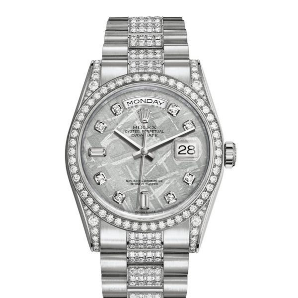 Đồng hồ Rolex nam đính kim cương Day-Date vàng trắng 18K sang trọng