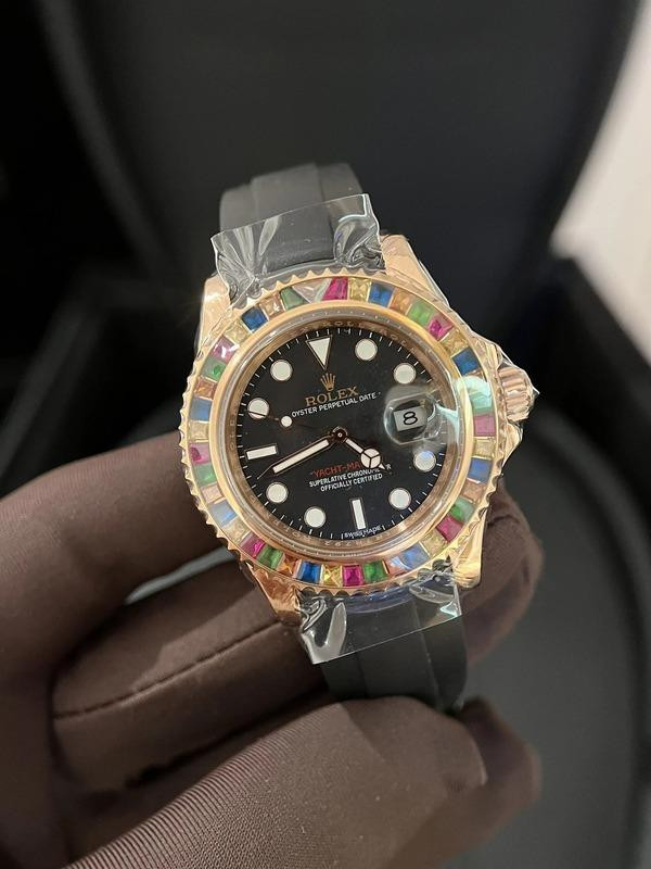 Đồng hồ Rolex nam đính kim cương Yacht-Master Rainbow vàng hồng 18k