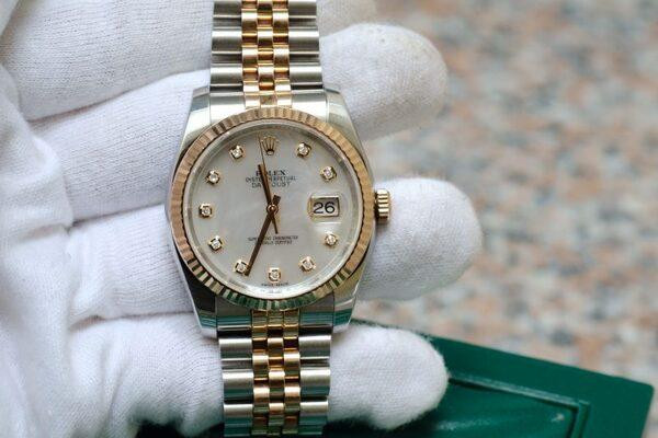 Đồng hồ Rolex nam đính đá Datejust 116231 Demi Gold Everose tinh tế, thanh lịch