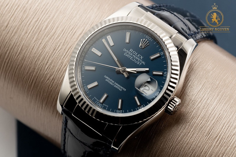 Rolex Datejust 116139 36mm dây da vàng trắng cho nam giới