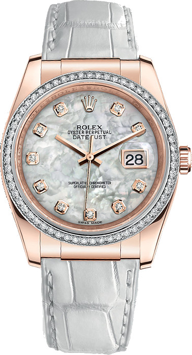 Rolex Oyster Perpetual Datejust 116185 dây da vàng hồng đính kim cương