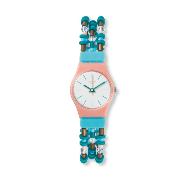 Đồng hồ Swatch Swiss nữ Beat Around LP142A với dây đeo hạt gỗ độc đáo và màu sắc tươi sáng