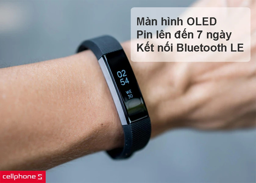 Màn hình OLED sắc nét của đồng hồ thông minh Fitbit Alta HR hiển thị thông báo và thời lượng pin