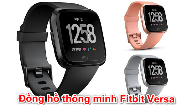 Chiếc đồng hồ thông minh Fitbit Versa màu hồng, tối ưu cho việc theo dõi sức khỏe và luyện tập, đến từ Mỹ.
