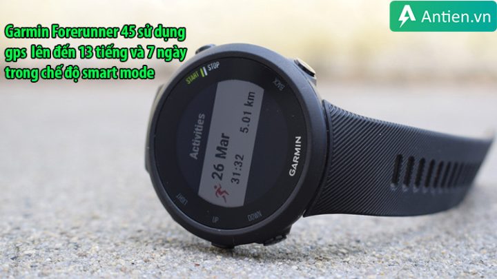 Thời lượng pin ấn tượng của đồng hồ Garmin Forerunner 45 trong chế độ Smartwatch
