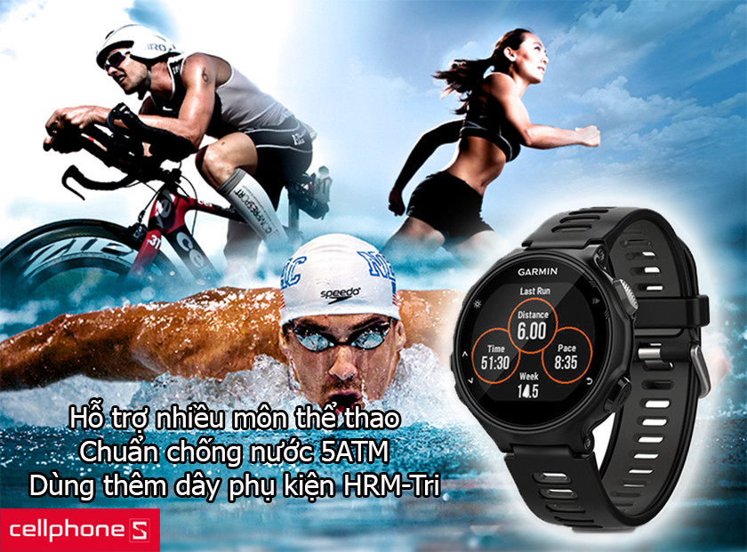 Đồng hồ thông minh Garmin Forerunner 735XT với khả năng chống nước 5ATM