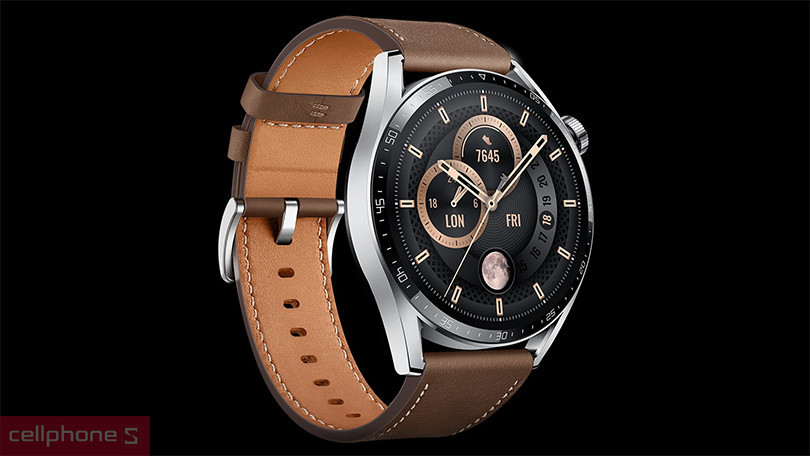 Cận cảnh các phím vật lý và núm xoay trên đồng hồ Huawei Watch GT 3 để điều hướng tiện lợi