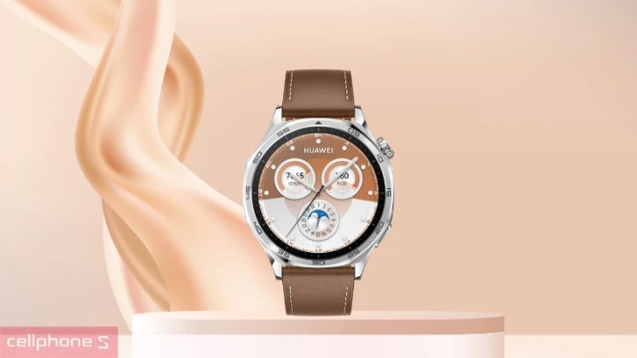 Cận cảnh thiết kế mặt đồng hồ thông minh Huawei Watch GT 5 bằng thép không gỉ, kết hợp dây da thời thượng