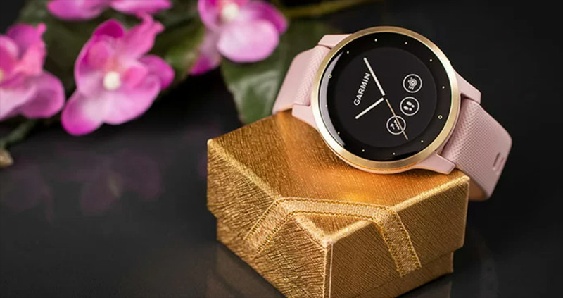 Garmin Vivoactive 4S màu hồng nhạt, mặt tròn, dây silicon, tích hợp GPS