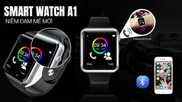 Đồng hồ thông minh Smartwatch A1 với dây đeo silicon màu đen