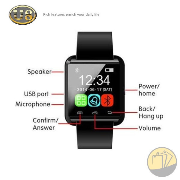 Giao diện cuộc gọi đến trên đồng hồ thông minh Smartwatch U8