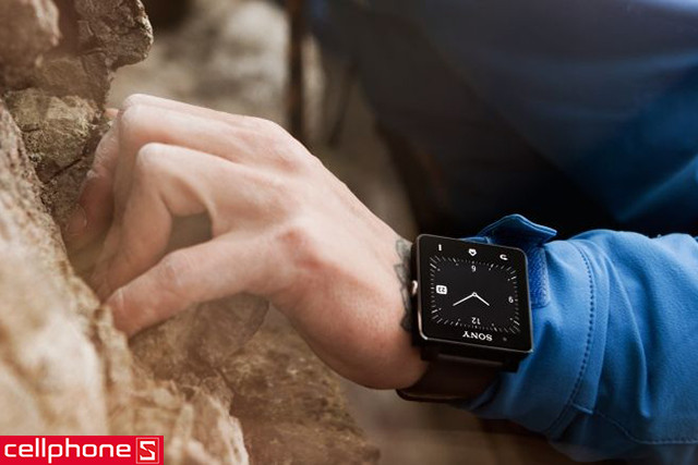 Thiết kế nhôm nguyên khối của đồng hồ thông minh Sony Smartwatch 2 SW2 với mặt vuông thanh lịch.