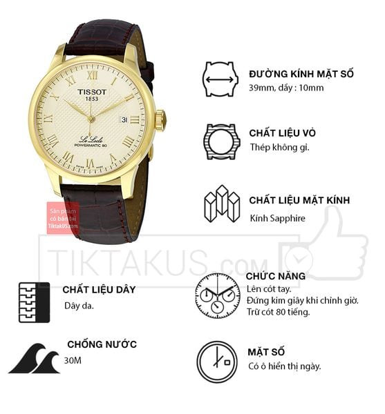 Đồng hồ Tissot Le Locle T006.407.36.263.00 với dây da và thiết kế kinh điển