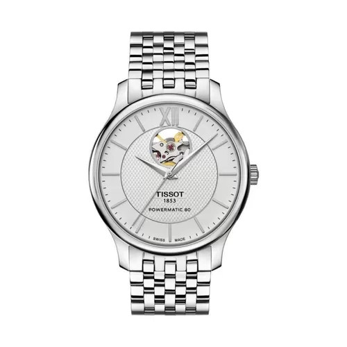 Đồng hồ Tissot 1853 nam Tradition Powermatic 80 Open Heart, mặt trắng, vỏ thép không gỉ.