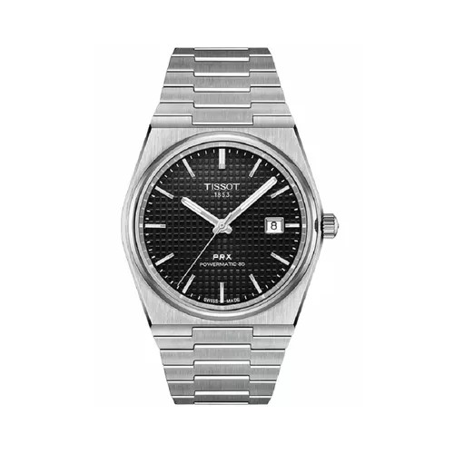 Đồng hồ Tissot PRX Powermatic 80 nam chính hãng, mặt đen, dây kim loại.