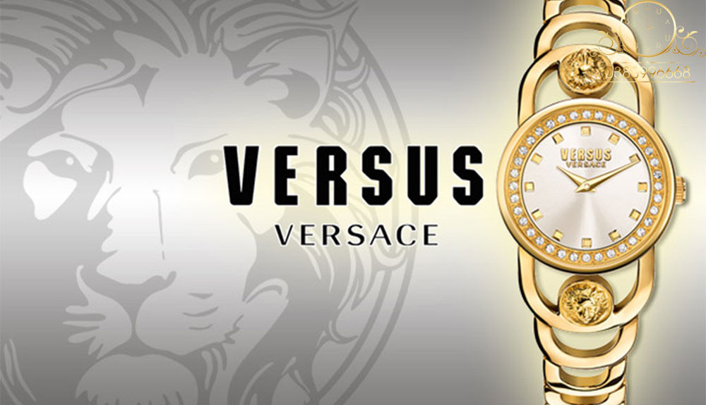 Đồng hồ Versus Versace mặt tròn màu vàng, biểu tượng đặc trưng của thương hiệu