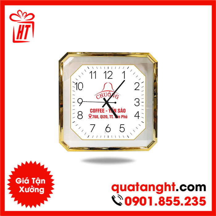 Đồng hồ treo tường mẫu vuông xi mạ vàng