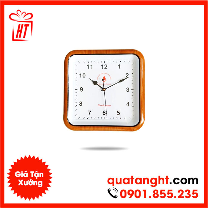 Đồng hồ treo tường mẫu vuông với logo HT