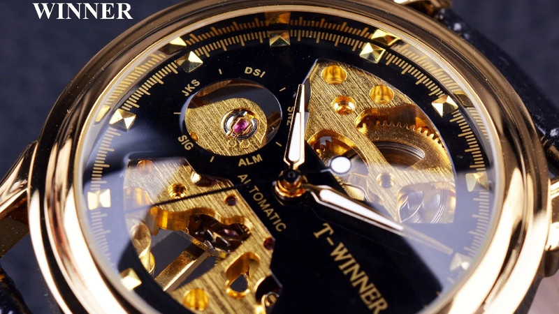 Đồng hồ cơ Winner nam GMT917-1 2016 mặt lộ cơ dây da