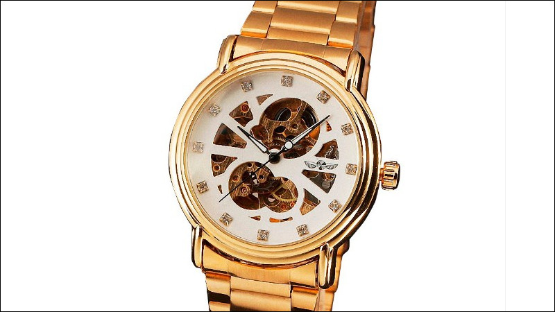 Đồng hồ cơ Winner nữ 161 mặt vàng dây kim loại